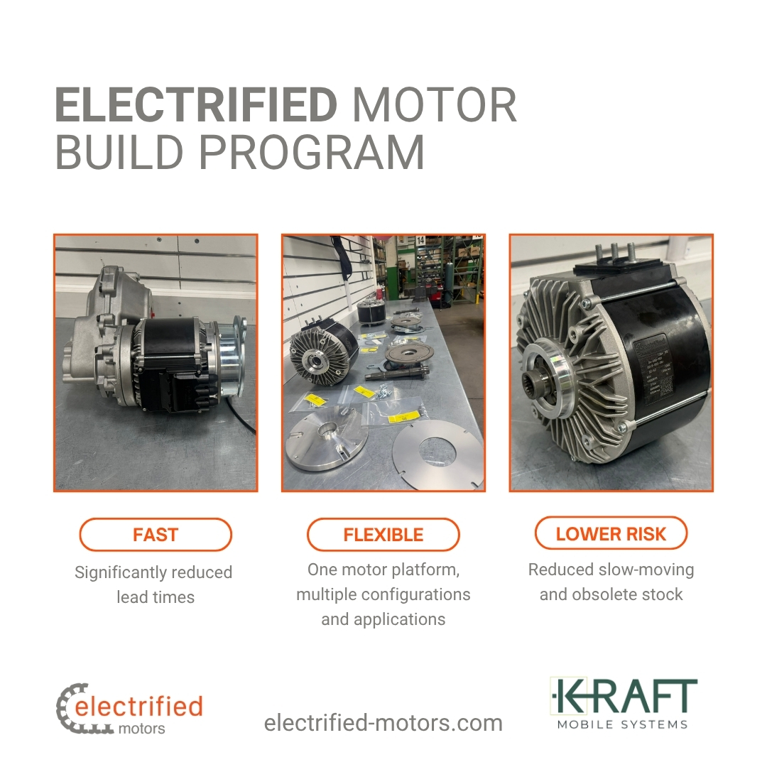 Graphic showing electric motors and description off off highway electrification build program